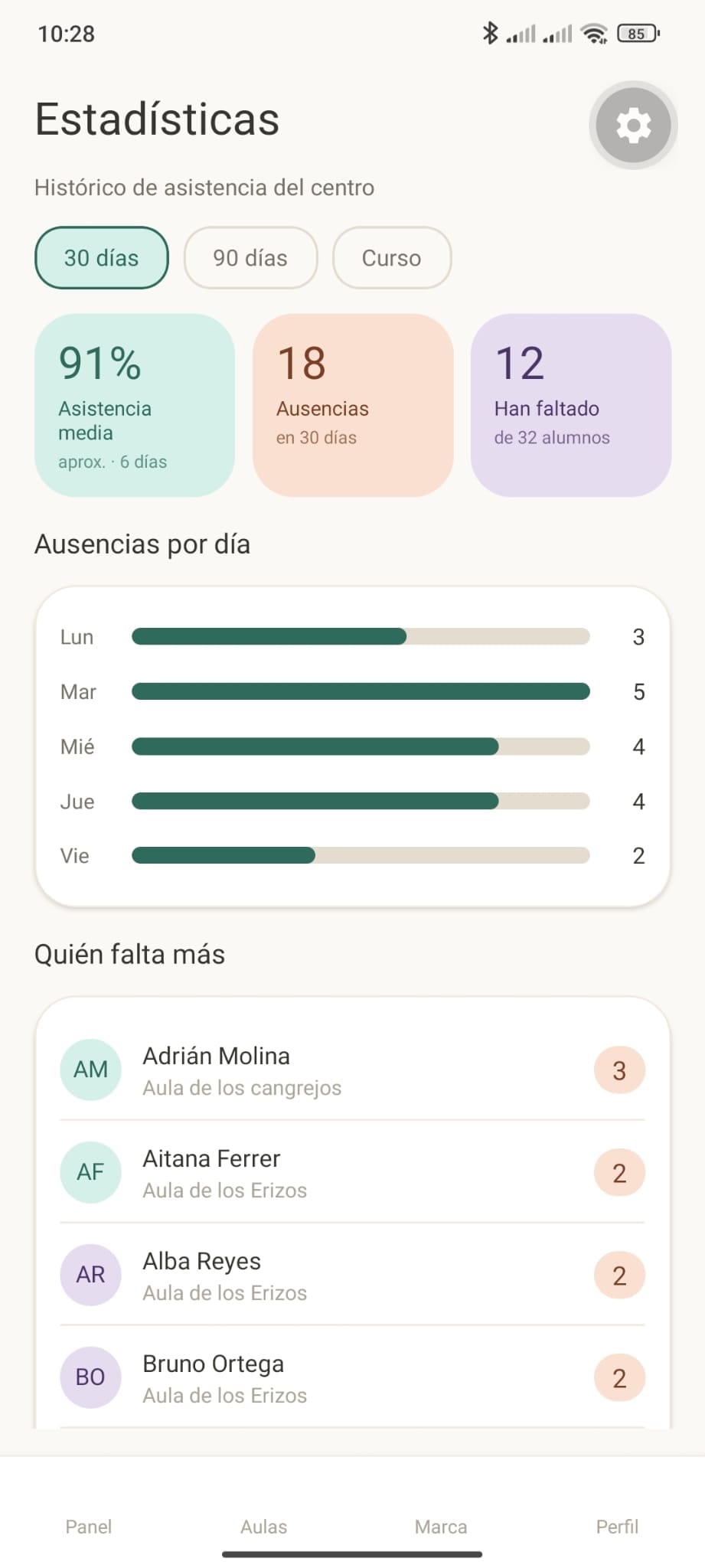 Vista de dirección en InfanApp