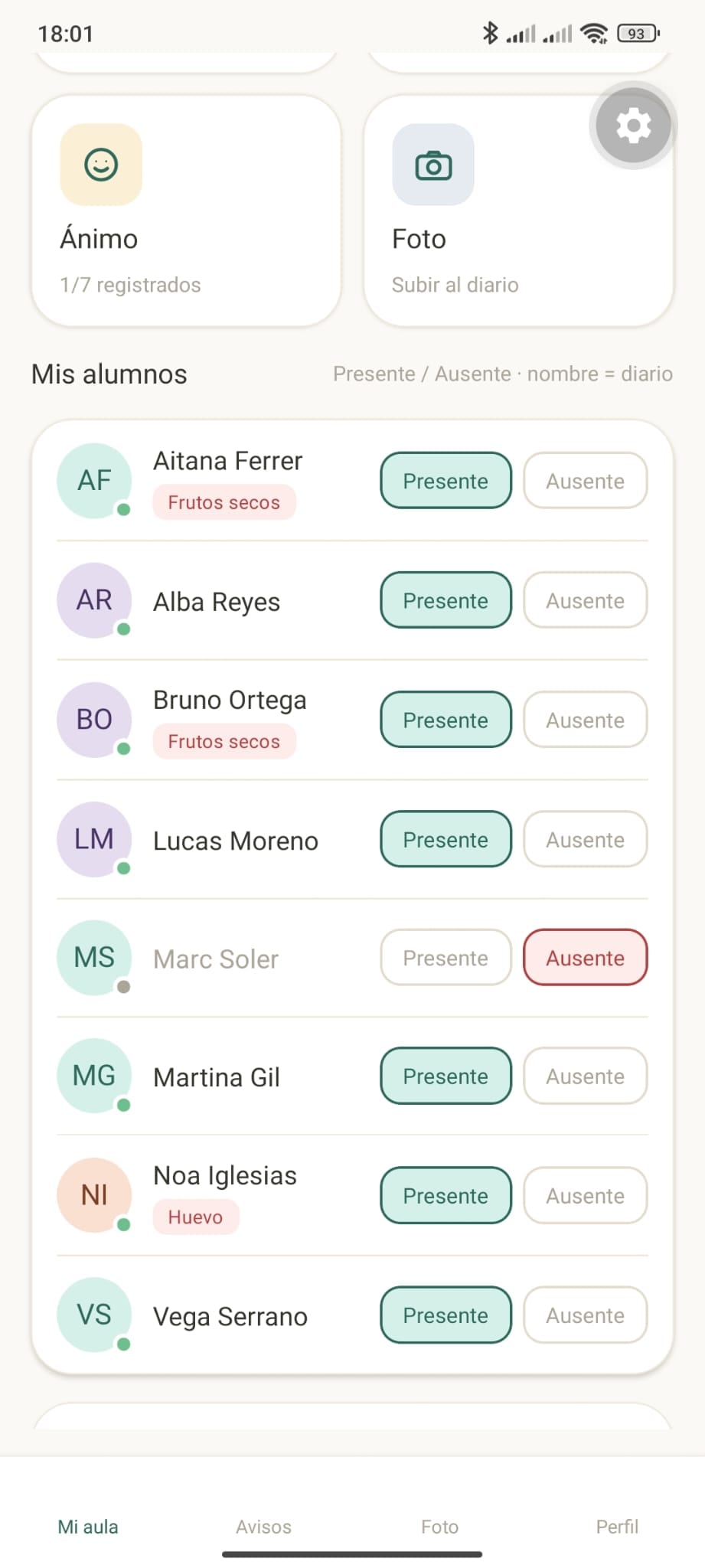 Vista de la maestra en InfanApp